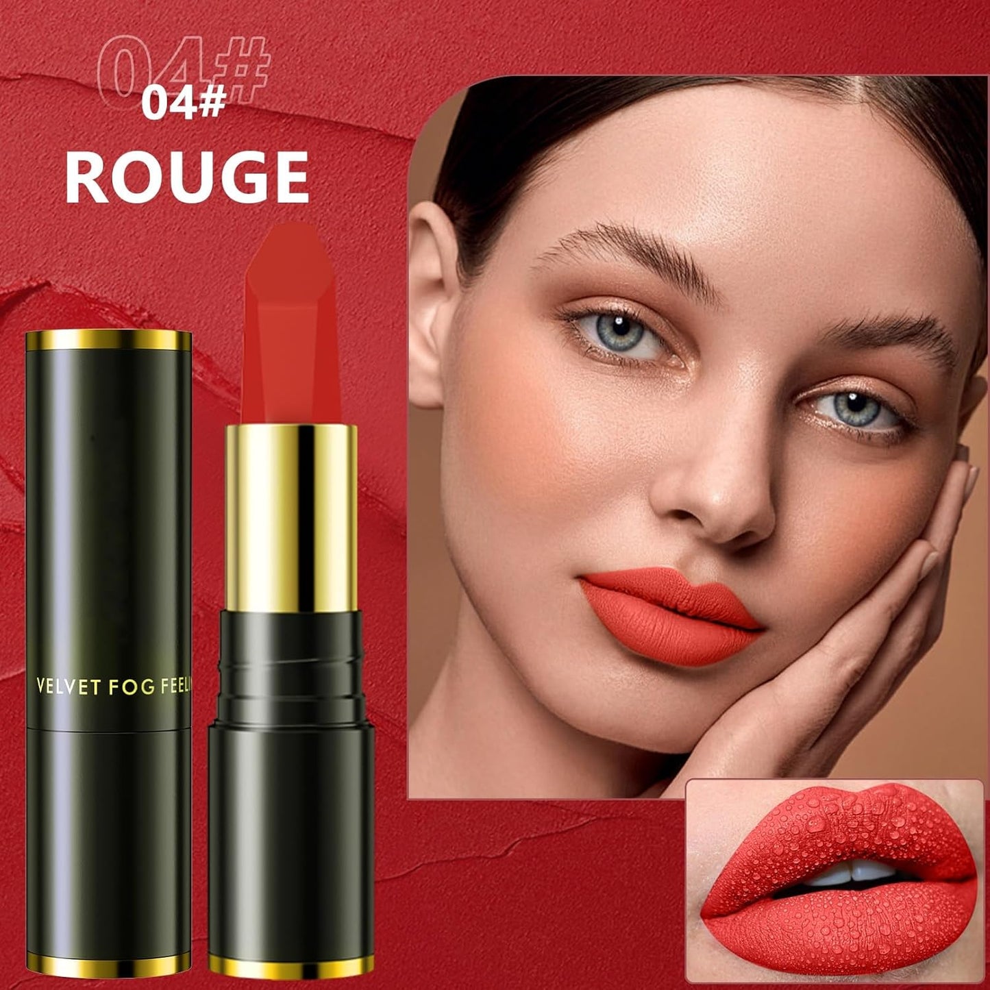 Matte Lipstick, Velvet Matte, Red Velvet, Smudge Proof Long Lasting, Waterproof Non-Stick Cup Lip Stain for Women Girls (Retro Red + Rouge)