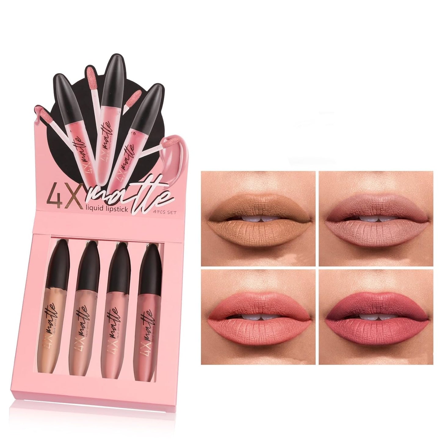 Liquid Lipstick Set 4 Pcs Smooth Velvety Matte Lipstick Waterproof Long Lasting Liquid Lipsticks Makeup Gift Sets (Set 401)