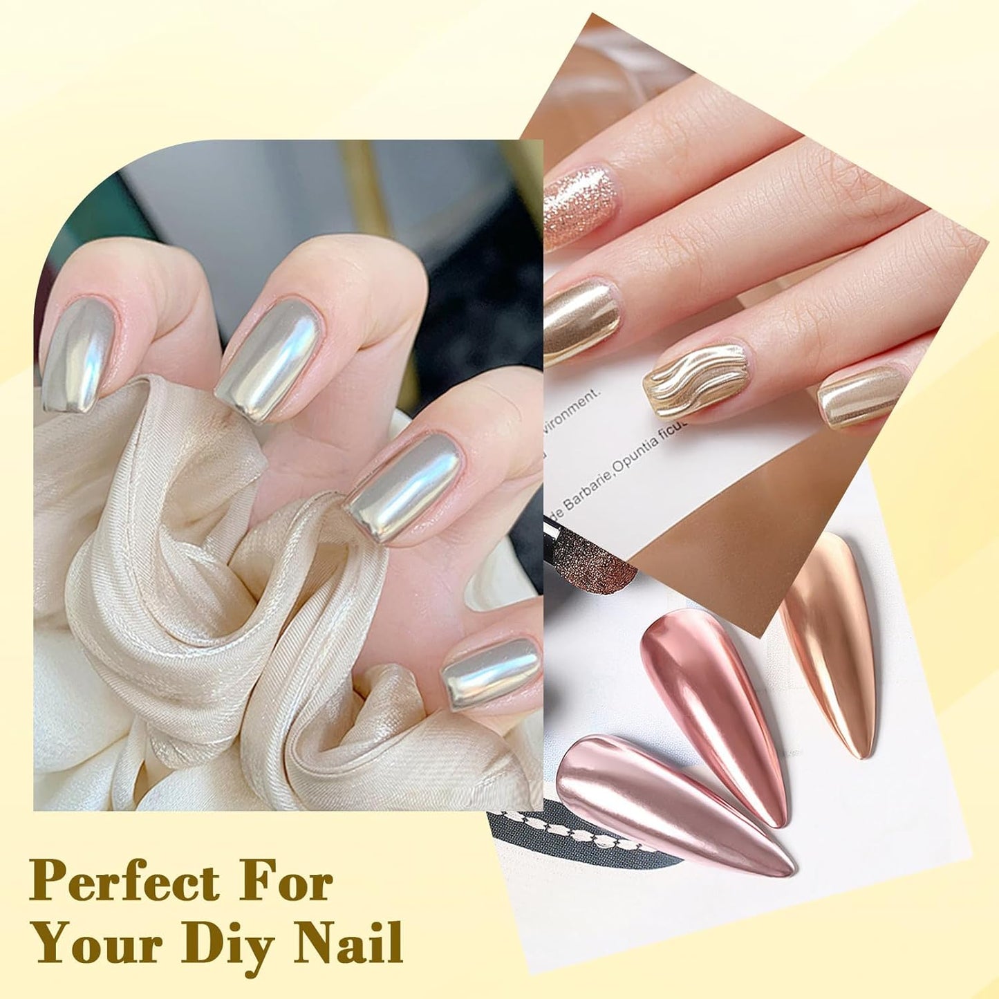 Chrome Nail Powder, Metallic Mirror Effect Chrome Powder Holographic Shimmer Glitter Dust Manicure Decoration Nail Art Pigment for DIY Gel Polish Nail Art, Resin Craft, Salon, Gifts - Gold