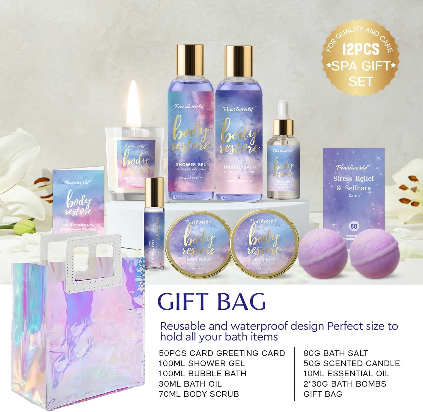 Spa Gift Set for Women, Whole Body Gift Basket for Teen Girls, 10 Piece Home Spa Set