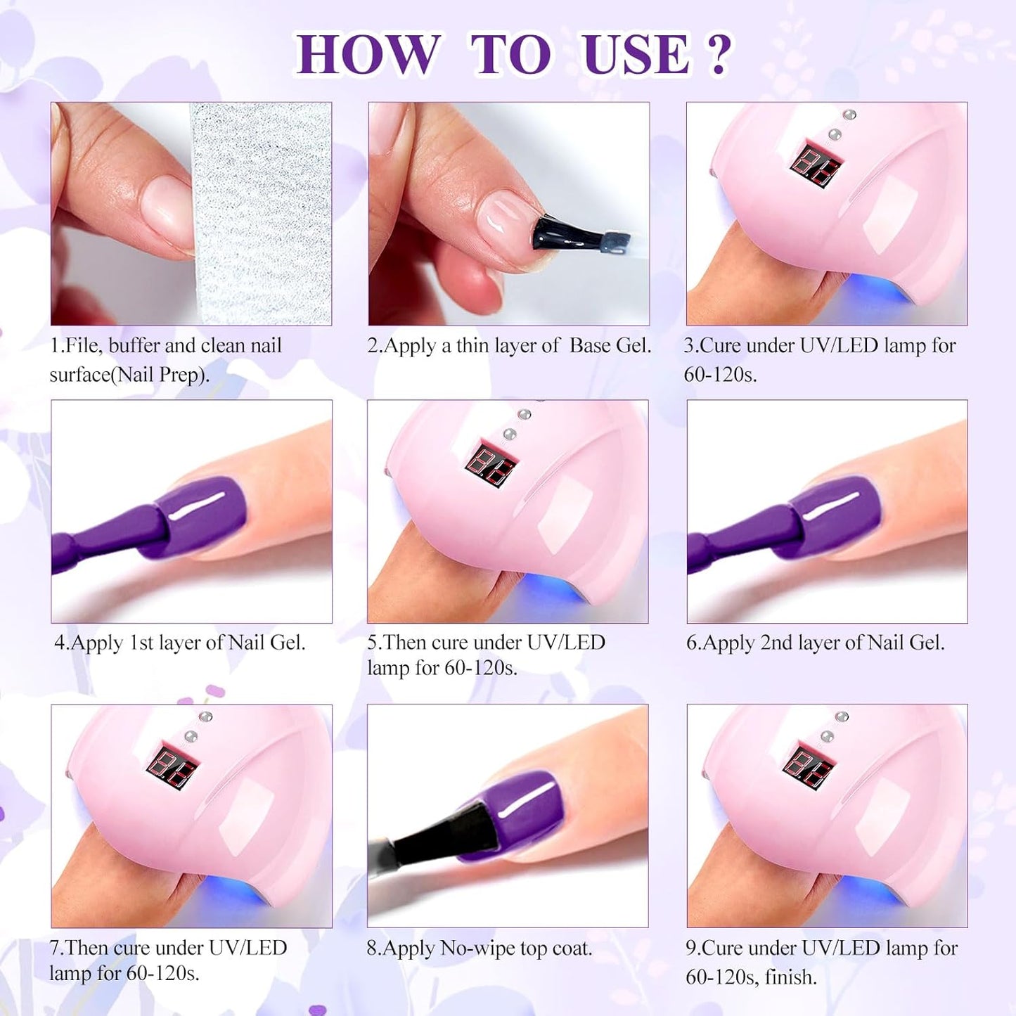 Purple Gel Nail Polish Set, 8 Colors Purple Pastel Pink Lavender Gel Polish Soak off Grape Lilac Violet Gel Nail Art Manicure DIY Salon