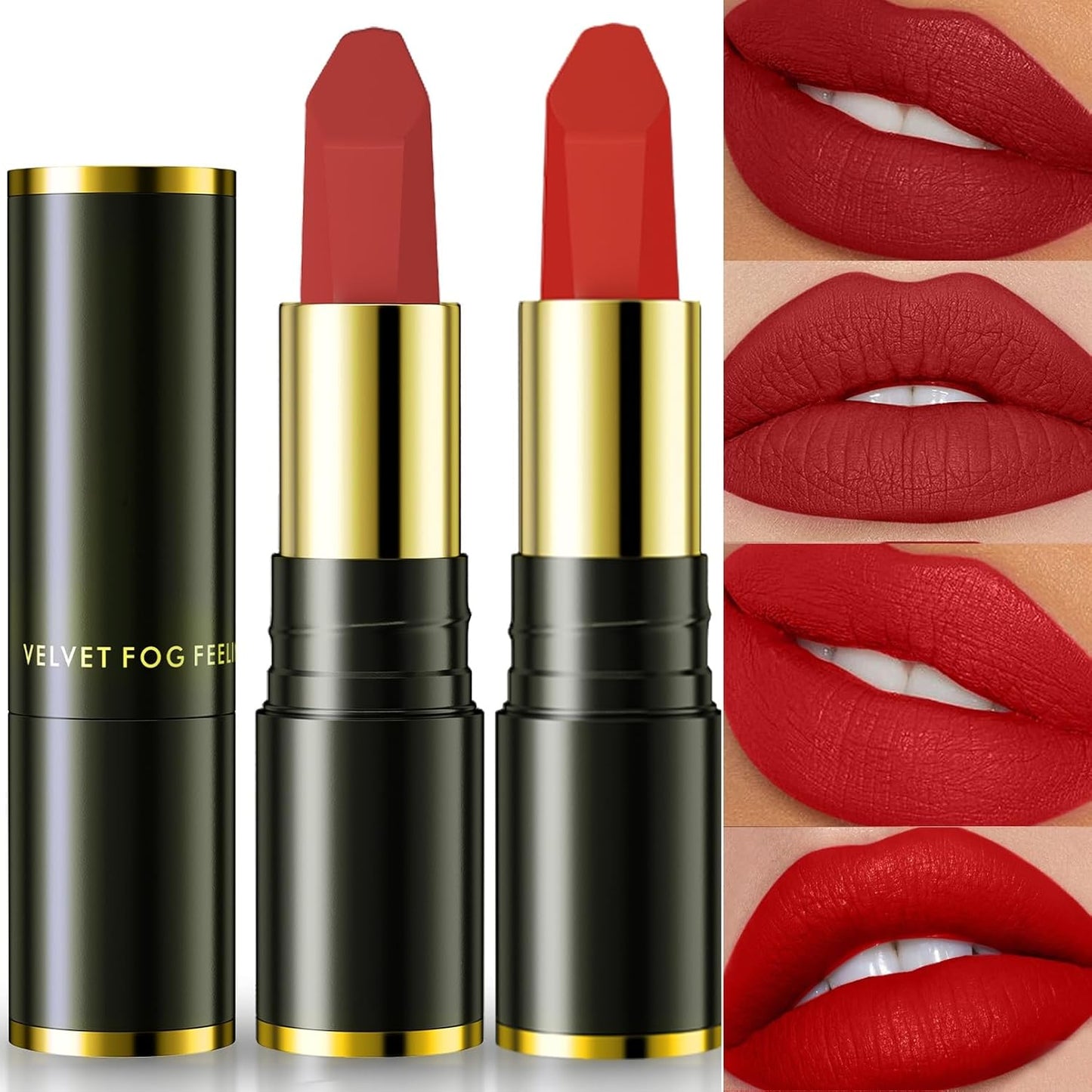 Matte Lipstick, Velvet Matte, Red Velvet, Smudge Proof Long Lasting, Waterproof Non-Stick Cup Lip Stain for Women Girls (Retro Red + Rouge)