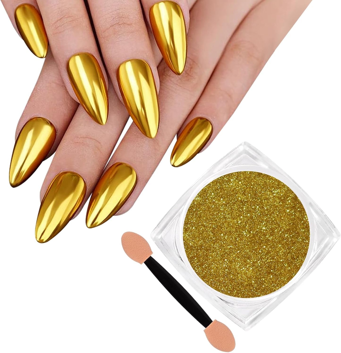 Chrome Nail Powder, Metallic Mirror Effect Chrome Powder Holographic Shimmer Glitter Dust Manicure Decoration Nail Art Pigment for DIY Gel Polish Nail Art, Resin Craft, Salon, Gifts - Gold
