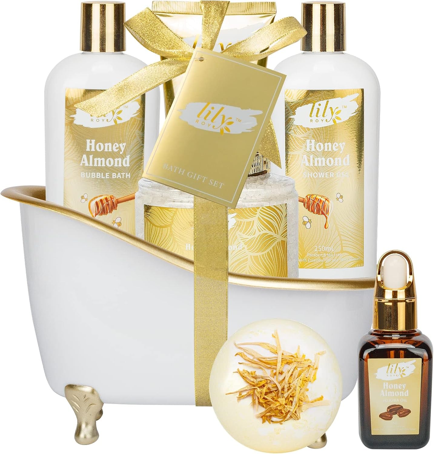 Mothers Day Gifts for Mom - 7-Piece Honey Almond Spa Gift Set for Women, Bath & Body Gift Set, Bath Collection with Bath Bomb & More | Christmas, Birthday Gifts for Her, All Occasion Holiday Present