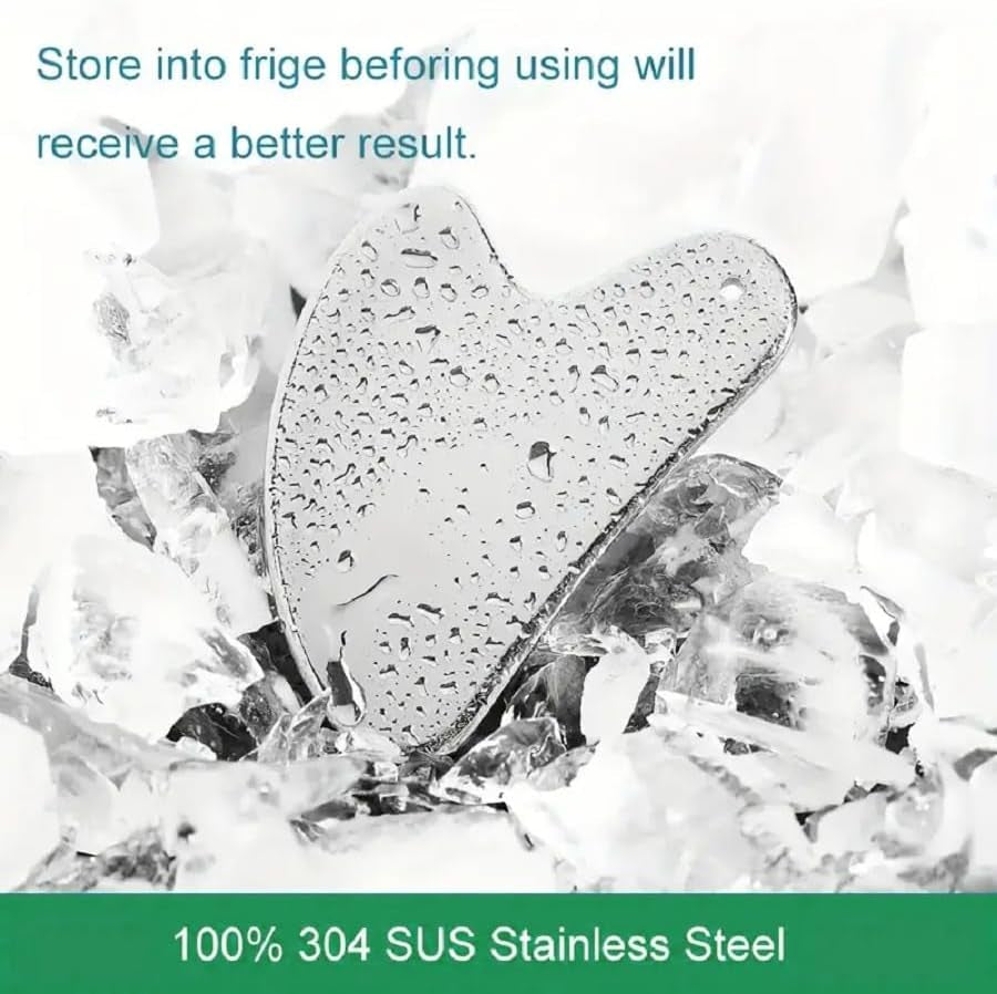 Stainless Steel Gua Sha Facial Tools Set, Metal Guasha Tool for Face and Body Massage(Scraping Board+Leather Cover)