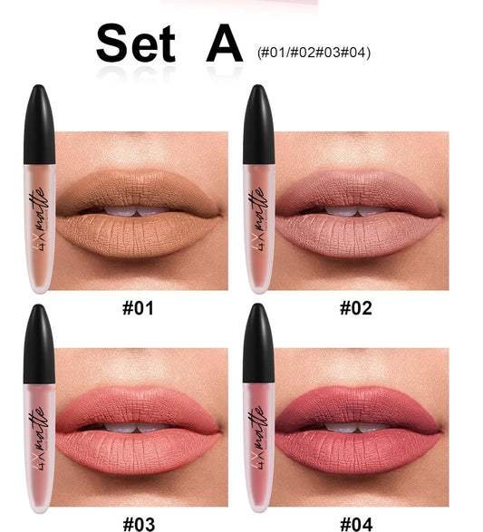 Liquid Lipstick Set 4 Pcs Smooth Velvety Matte Lipstick Waterproof Long Lasting Liquid Lipsticks Makeup Gift Sets (Set 401)