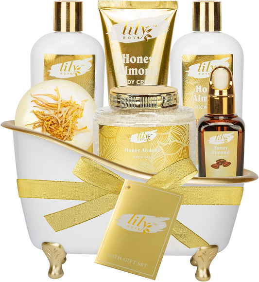 Mothers Day Gifts for Mom - 7-Piece Honey Almond Spa Gift Set for Women, Bath & Body Gift Set, Bath Collection with Bath Bomb & More | Christmas, Birthday Gifts for Her, All Occasion Holiday Present