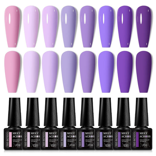 Purple Gel Nail Polish Set, 8 Colors Purple Pastel Pink Lavender Gel Polish Soak off Grape Lilac Violet Gel Nail Art Manicure DIY Salon