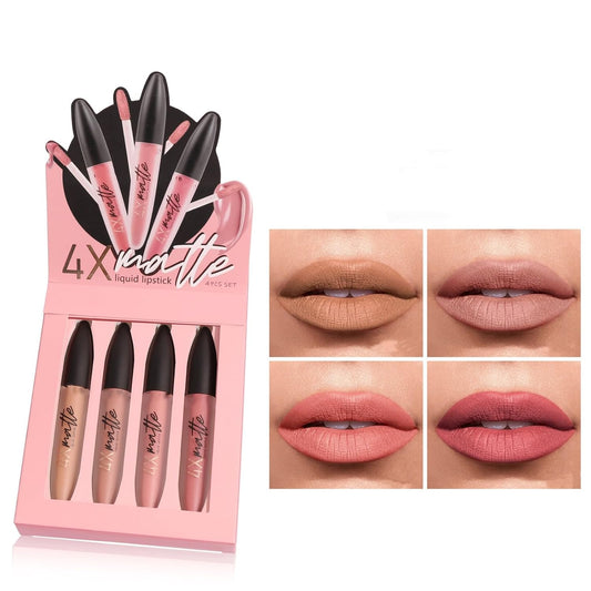 Liquid Lipstick Set 4 Pcs Smooth Velvety Matte Lipstick Waterproof Long Lasting Liquid Lipsticks Makeup Gift Sets (Set 401)