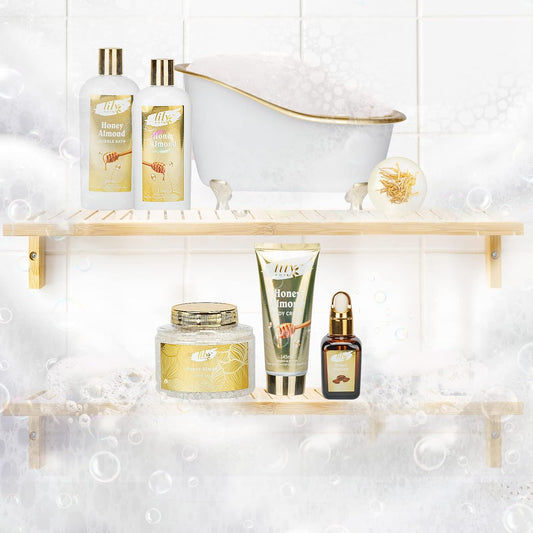 Mothers Day Gifts for Mom - 7-Piece Honey Almond Spa Gift Set for Women, Bath & Body Gift Set, Bath Collection with Bath Bomb & More | Christmas, Birthday Gifts for Her, All Occasion Holiday Present
