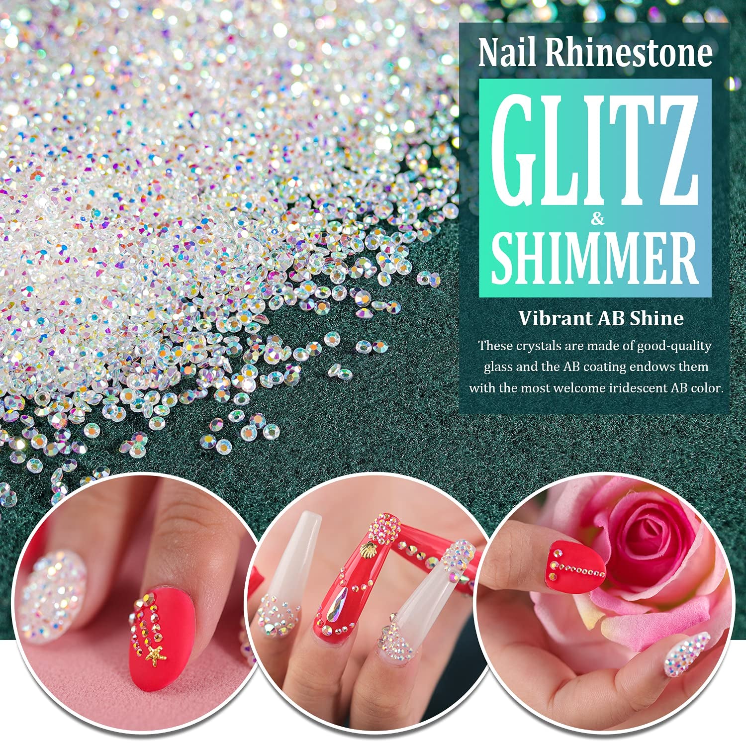 Tiny Nail Rhinestones 5000Pcs 1.2Mm Mini Pixie AB Glass Crystals for Nail Art Manicure Iridescent Long Lasting Shine Small Rhinestone Micro Dust Glitter Caviar Bead Sugar Gem