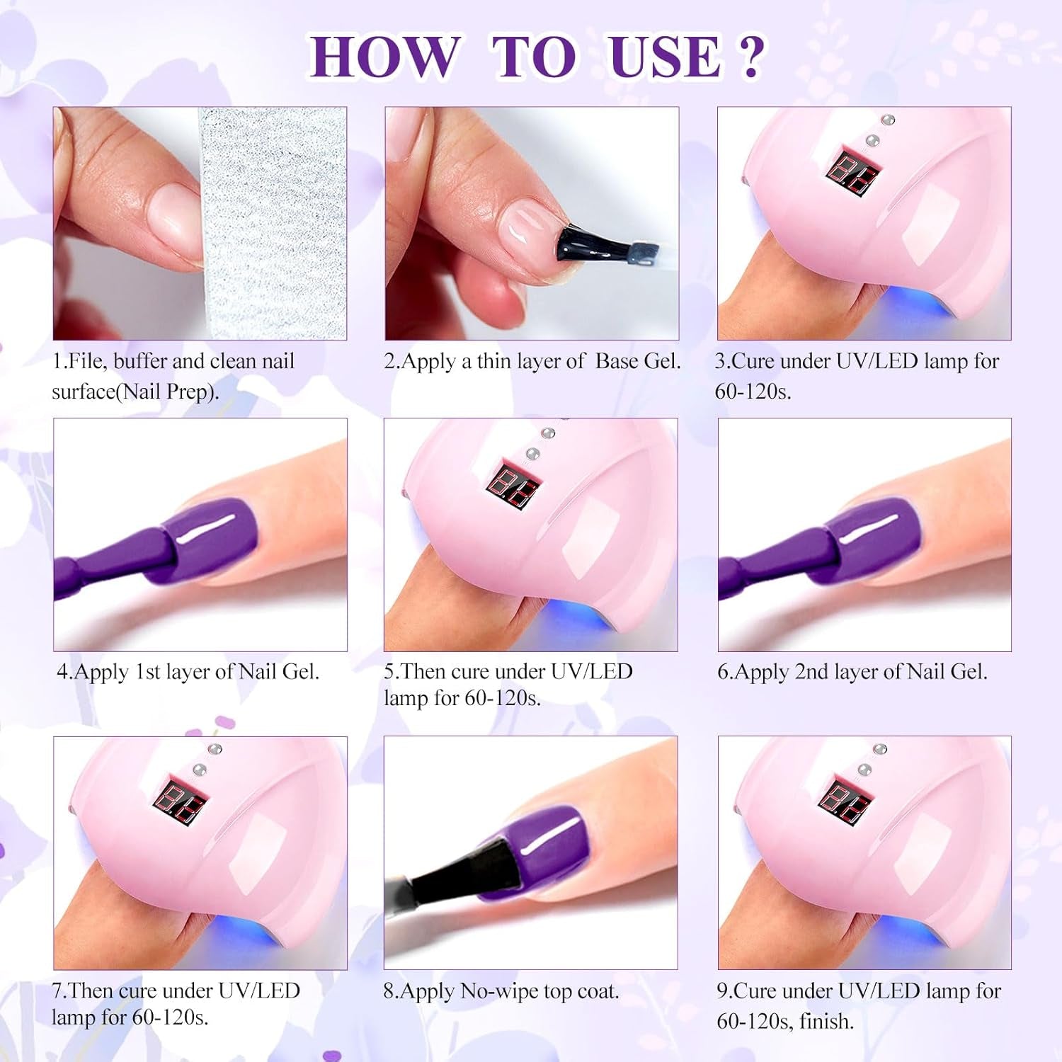 Purple Gel Nail Polish Set, 8 Colors Purple Pastel Pink Lavender Gel Polish Soak off Grape Lilac Violet Gel Nail Art Manicure DIY Salon