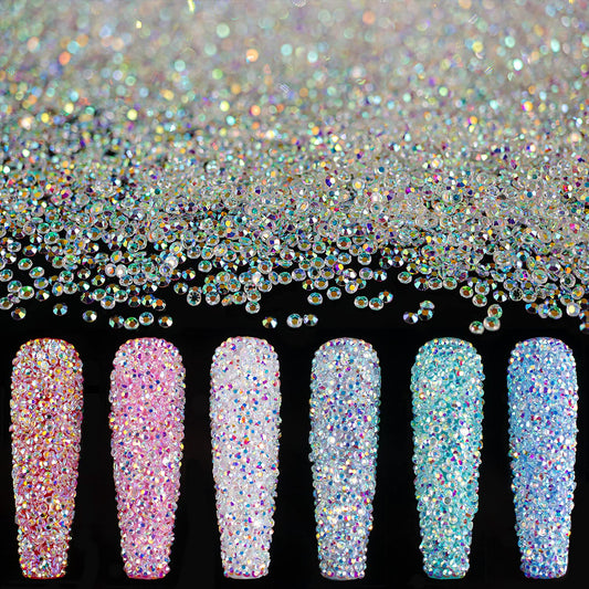 Tiny Nail Rhinestones 5000Pcs 1.2Mm Mini Pixie AB Glass Crystals for Nail Art Manicure Iridescent Long Lasting Shine Small Rhinestone Micro Dust Glitter Caviar Bead Sugar Gem
